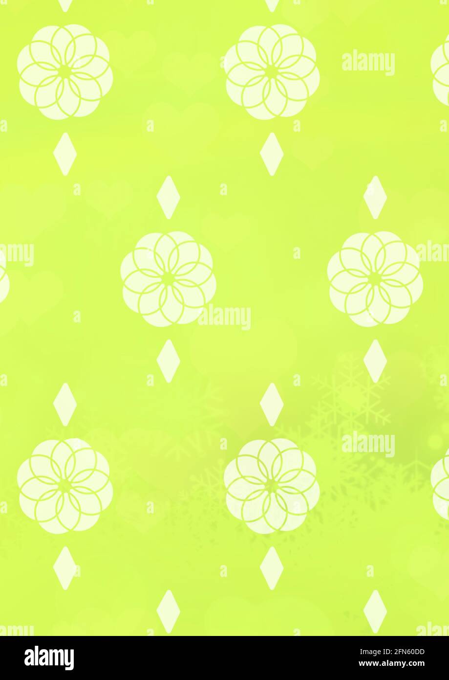 Composition of rows of white flowers on lime green background Stock Photo