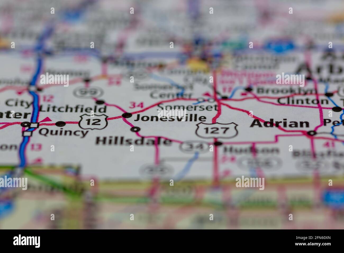 Jonesville Michigan USA shown on a Geography map or road map Stock