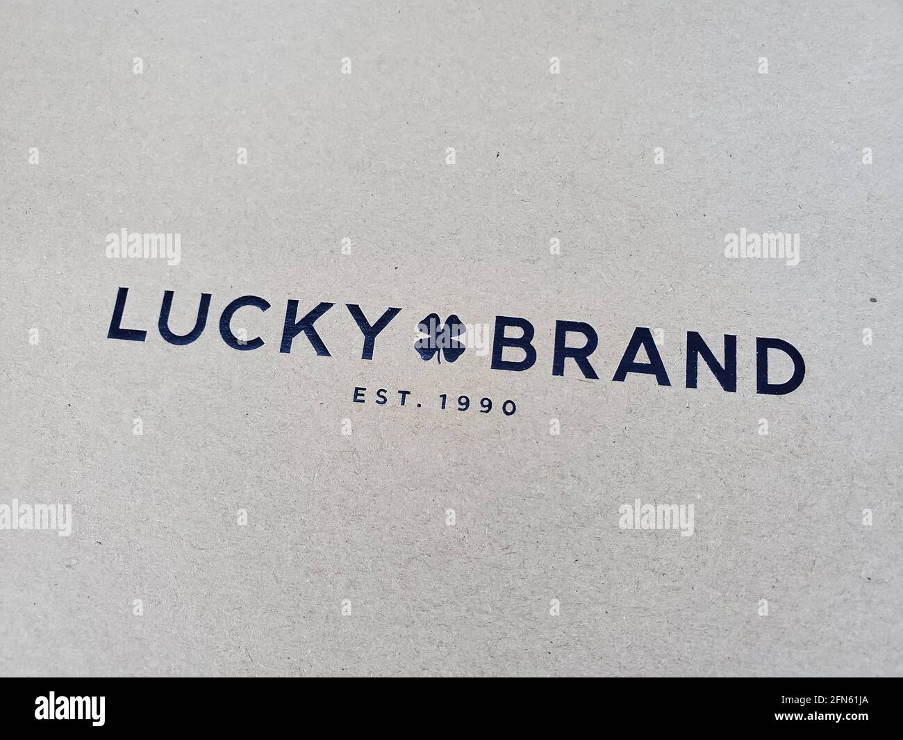 Close-up of logo for Lucky Brand apparel, San Ramon, California