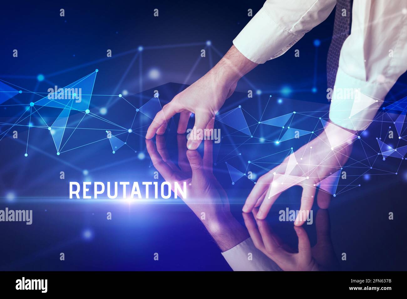 Businessman touching huge screen concept Stock Photo