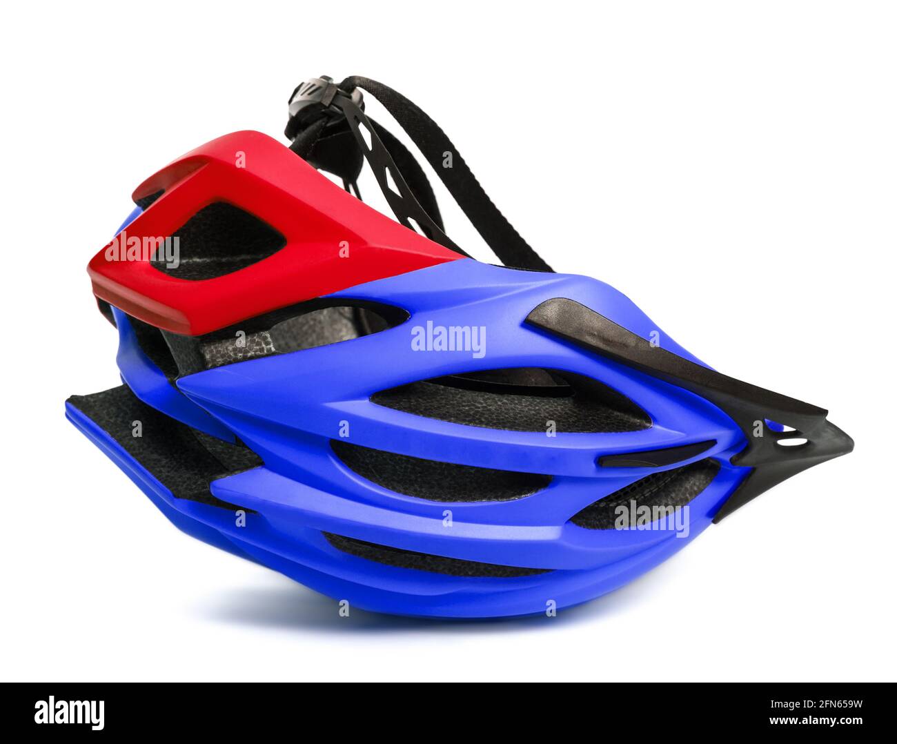 Blue and red helmet upside down isolated on white background Stock Photo