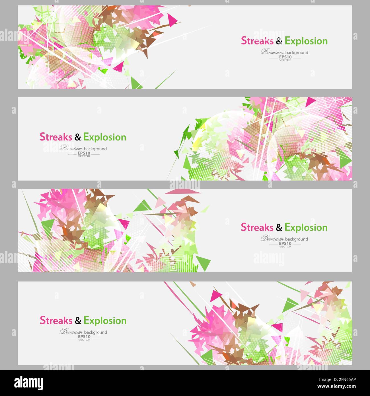 Streaks and explosion creative pattern banner collection Stock Vector