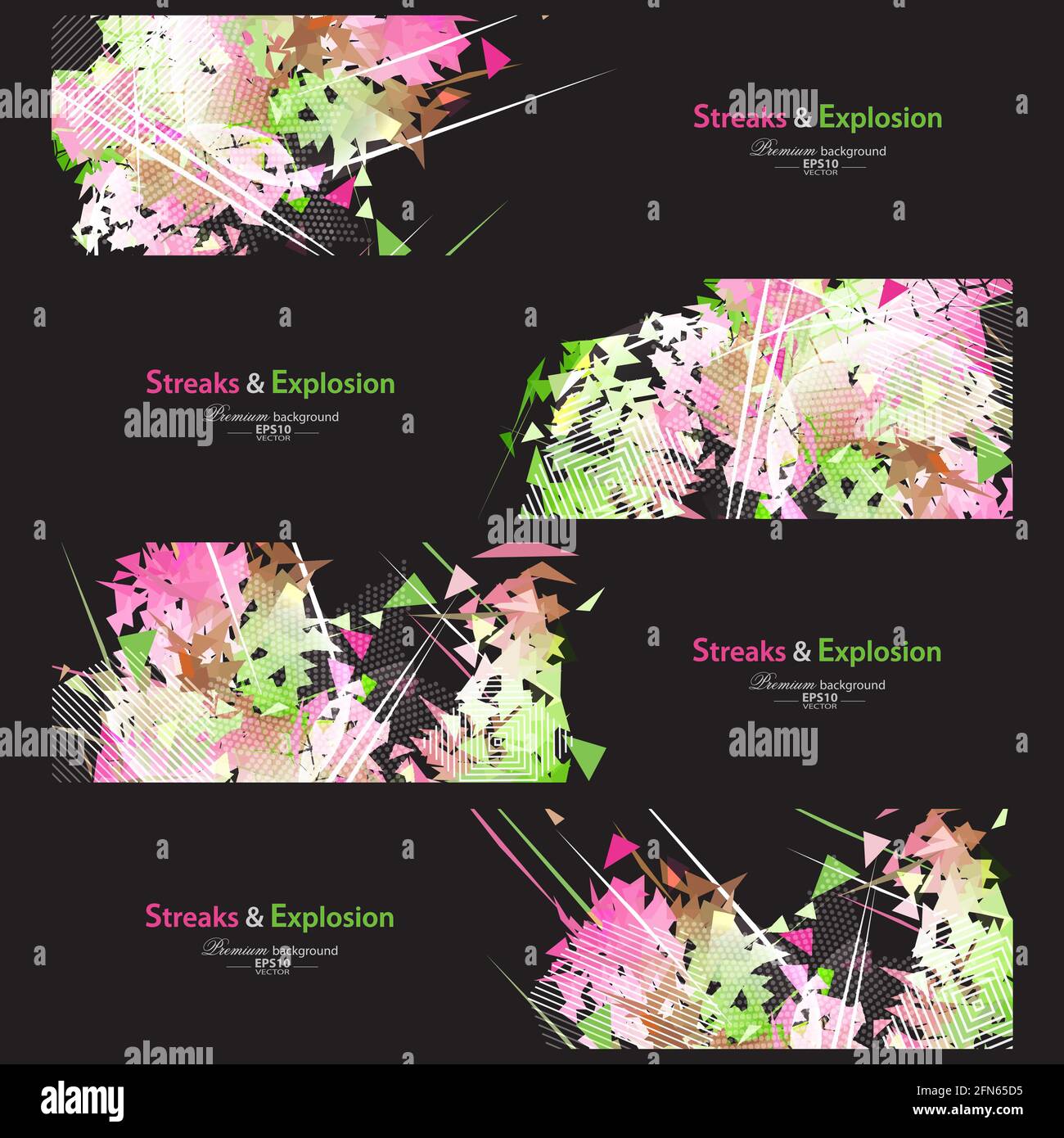Streaks and explosion creative pattern banner collection Stock Vector
