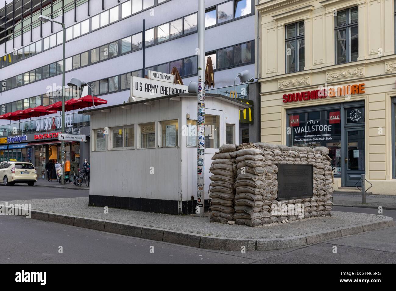 Checkpoint Charly is one of historical landmarks in Berlin. At this location people were crossing to and from American sector after World War II. Stock Photo