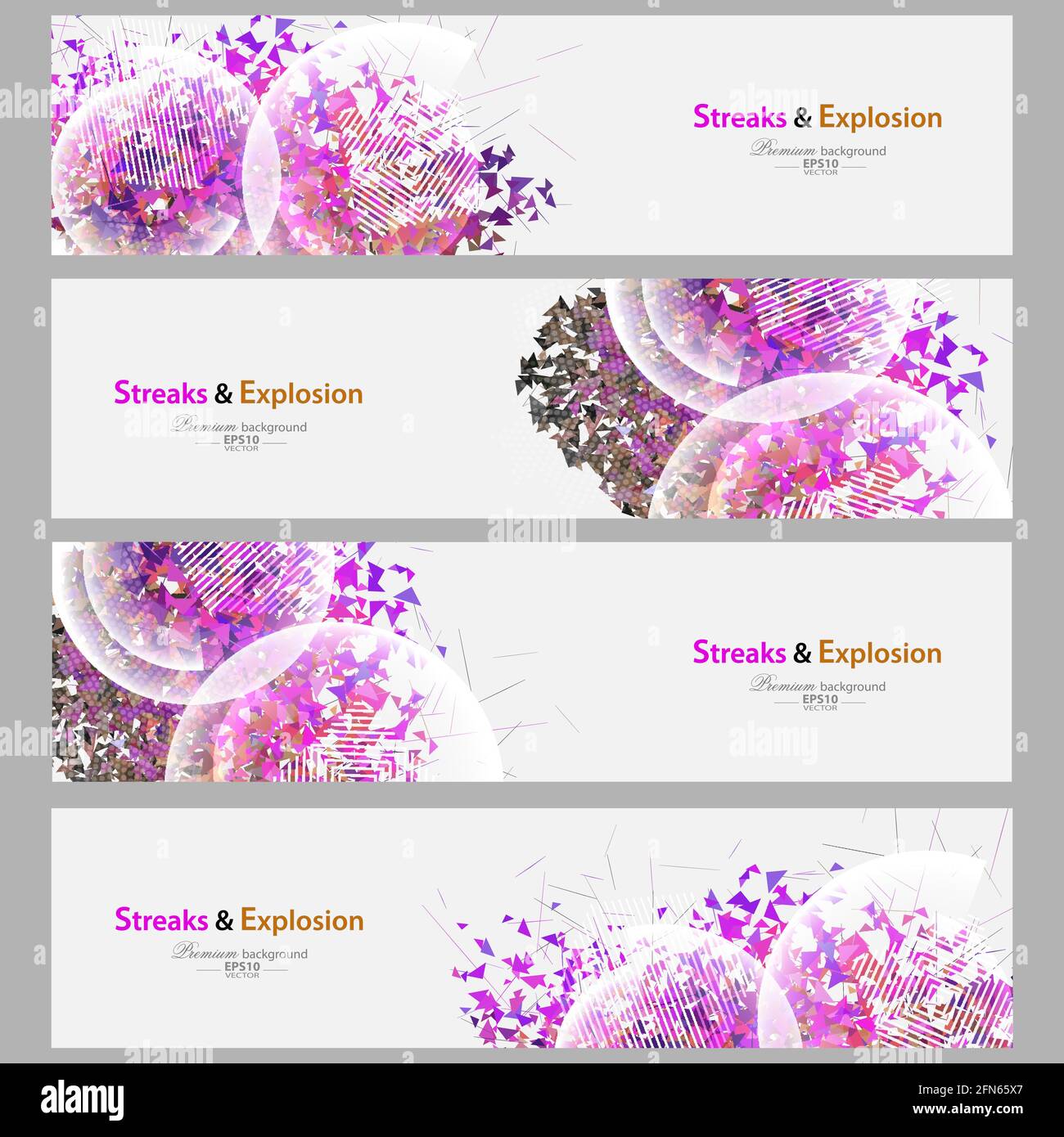 Streaks and explosion creative pattern banner collection Stock Vector