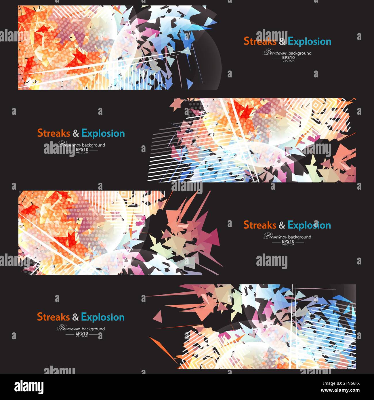 Streaks and explosion creative pattern banner collection Stock Vector ...