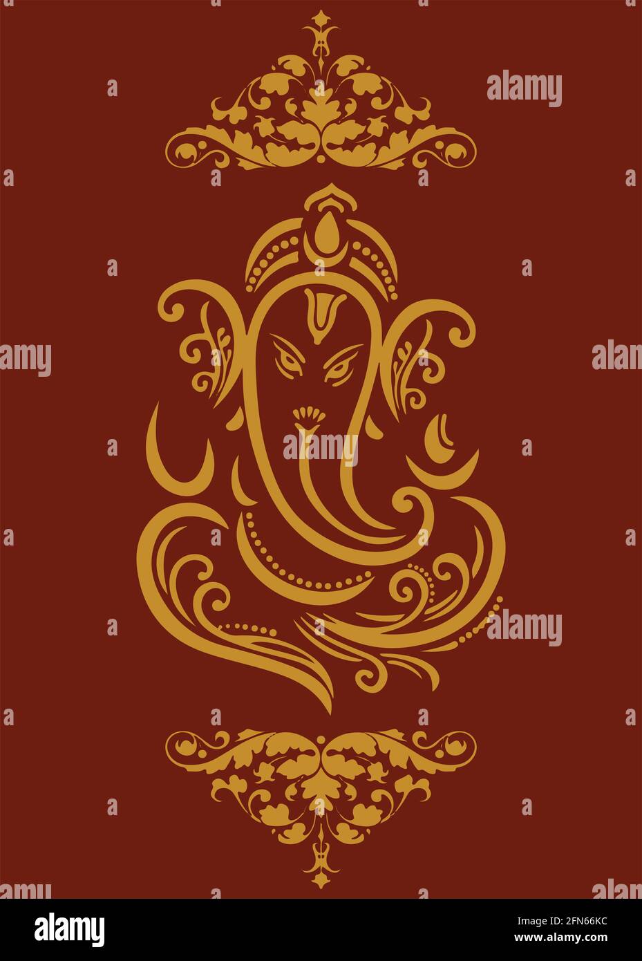 Illustration of a sketch of Lord Ganesha silhouette on a brown ...
