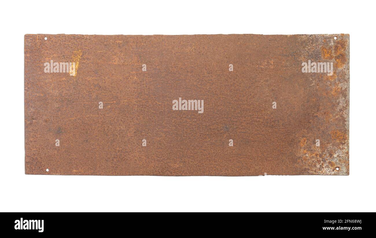 Rusty Metal blank Plate isolated on white background Stock Photo