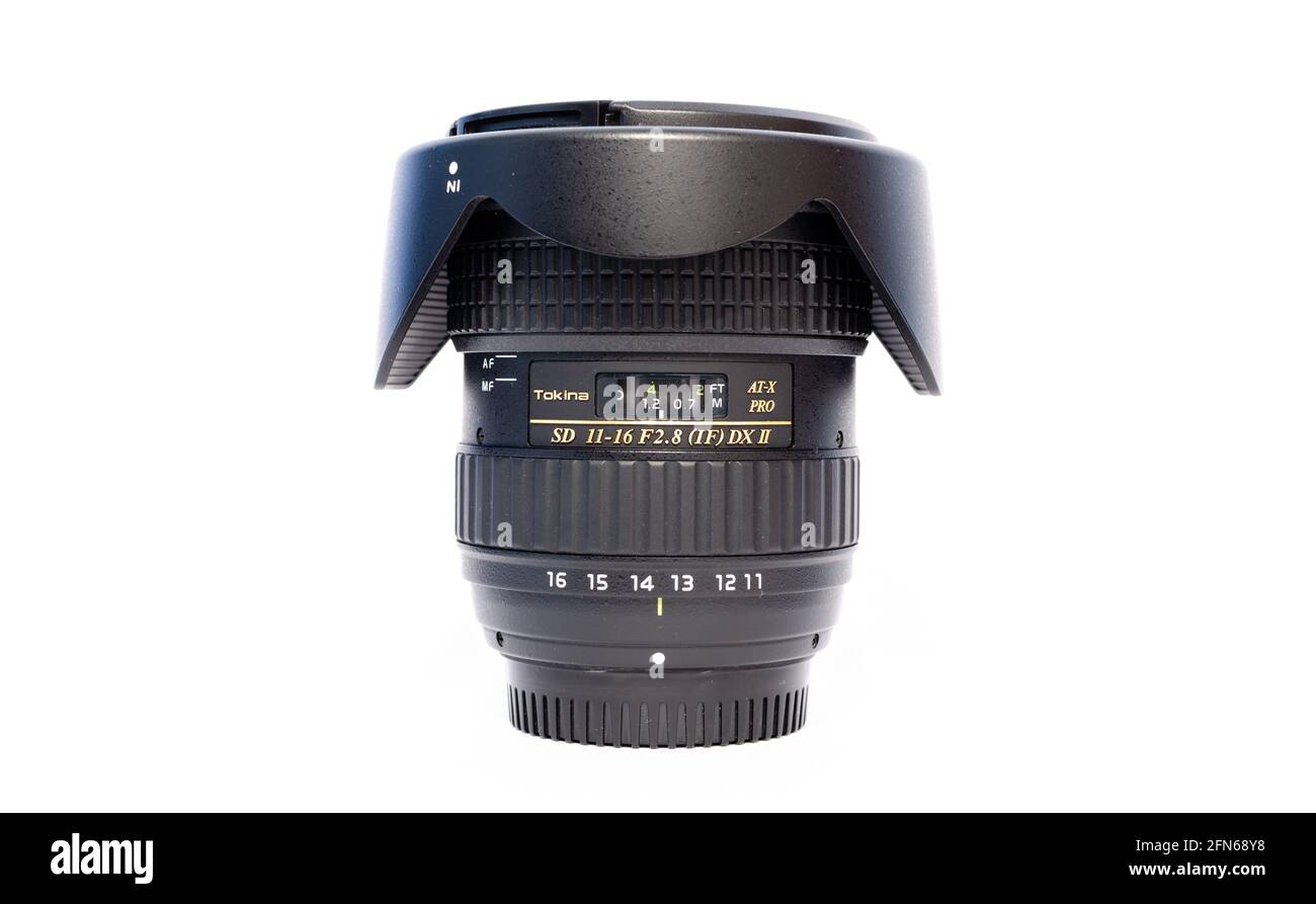 Valladolid, Spain - May 14, 2021: Tokina 11-16mm wide zoom lens for Nikon F Stock Photo