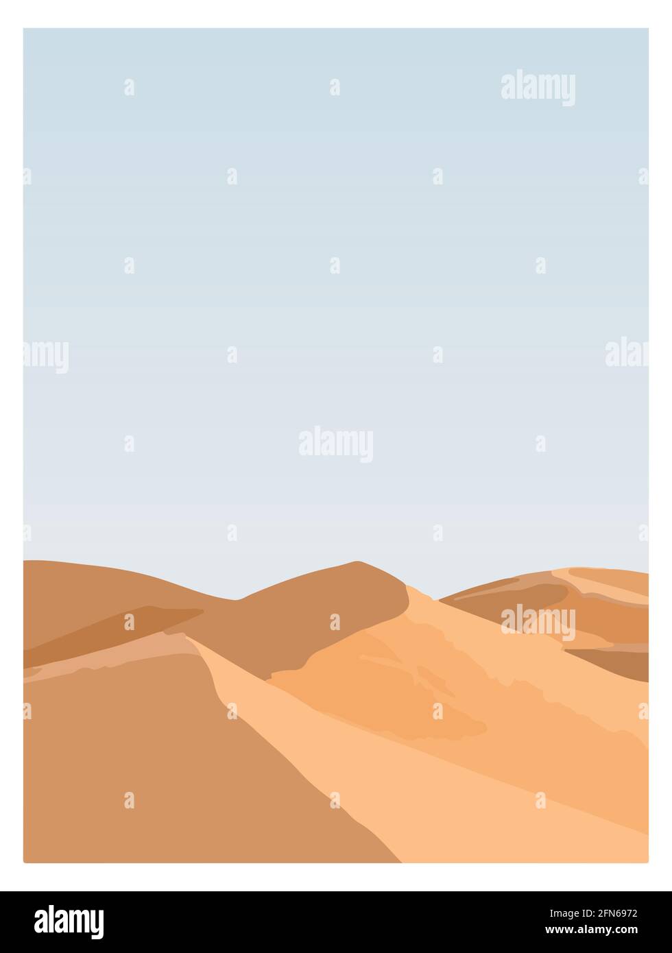 Dune shape against a blue sky. Desert  heat and warm colors and shape of the desert. Stock Vector
