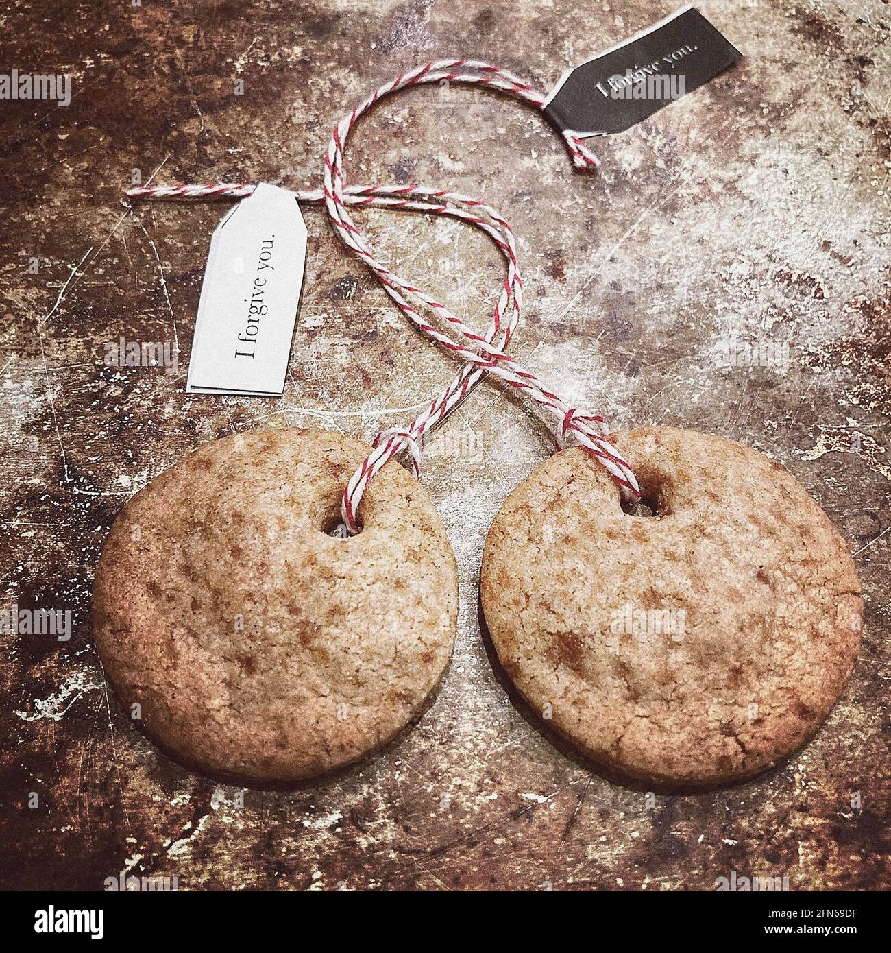 Tea Bag Cookies with Twine and Message Stock Photo