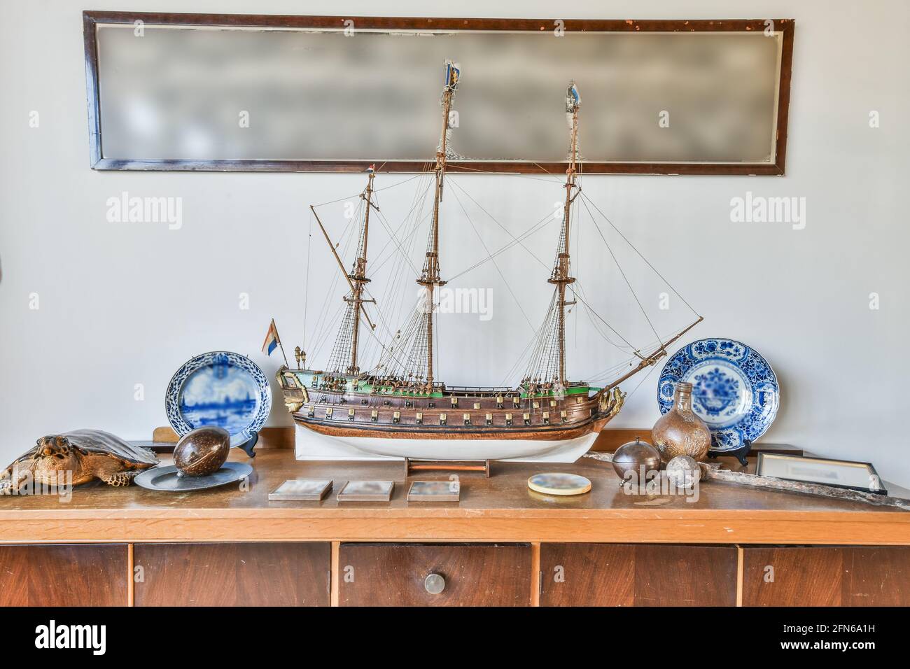 Ship model on with decor Stock Photo Alamy
