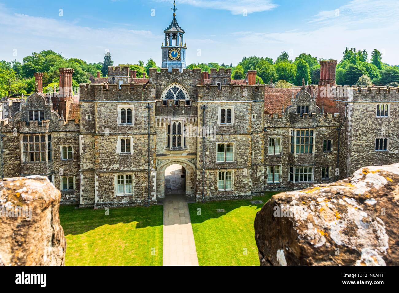 The entrance to Knole house from above the gatehouse. Stock Photo