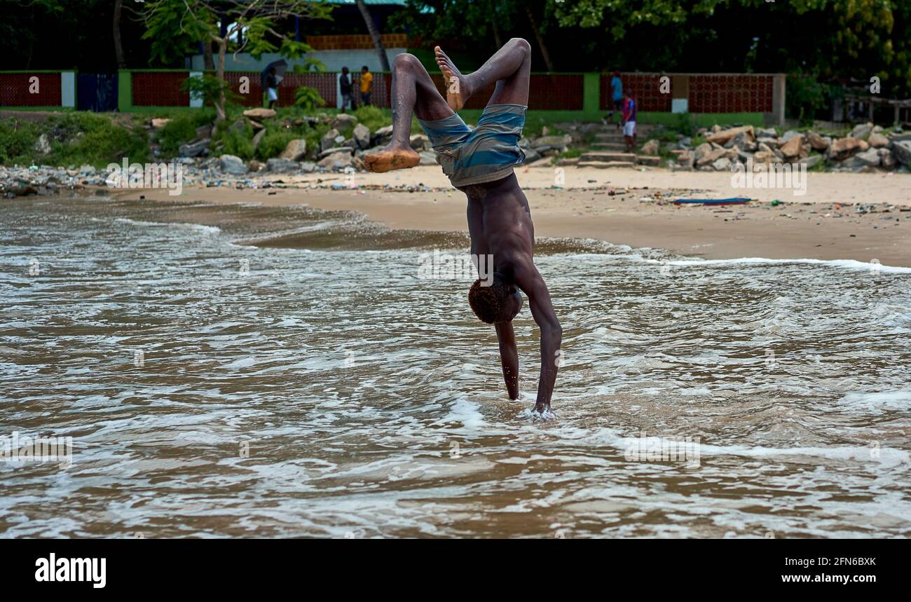 african teens play on the beach Stock Photo