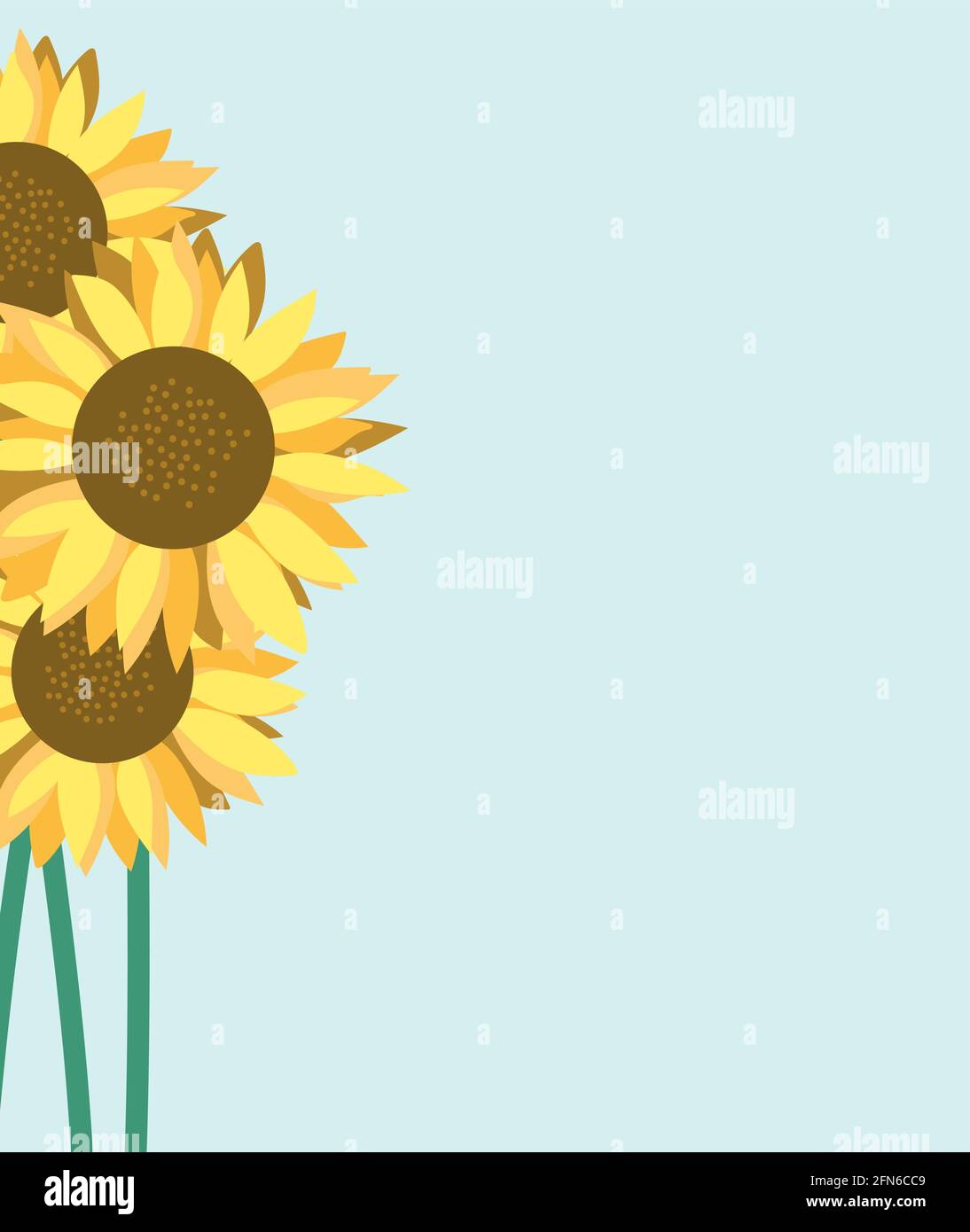 A bouquet of sunflowers on a blue background. Sunflowers flat design. Bouquet of flowers. Illustration for postcard, poster, banner, flyer, greeting c Stock Vector