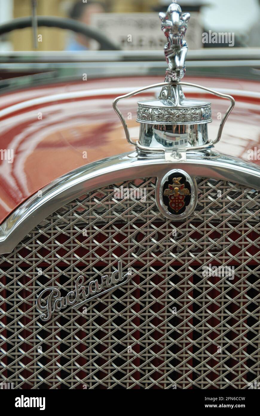 Radiator grill and hood Ornament of a Packard classic car at Art Deco ...