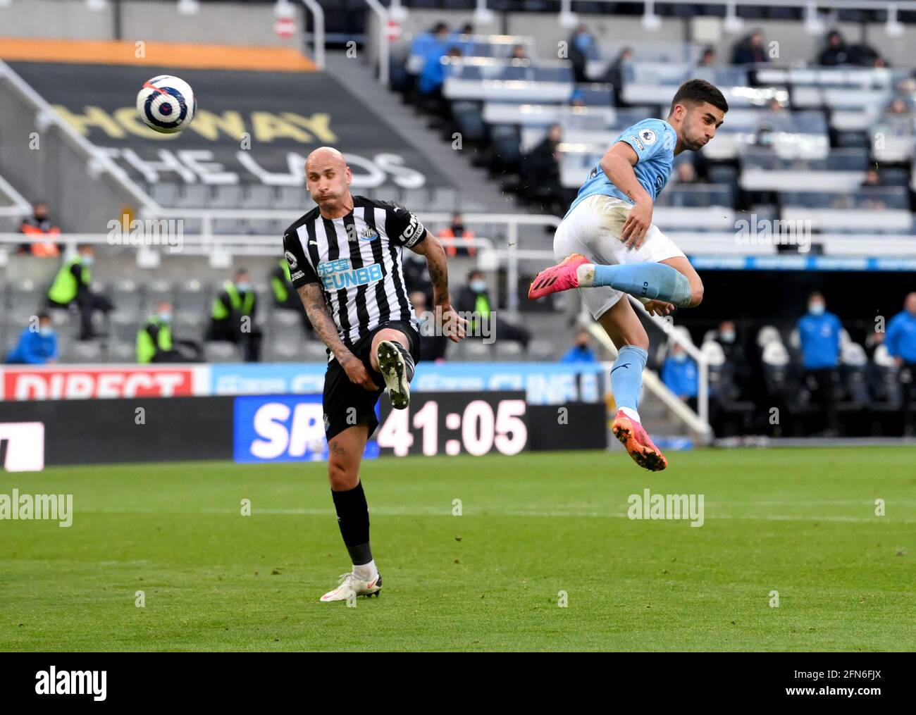 Manchester City's Ferran Torres (right) scores their side's second goal of the game during the Premier League match at St James' Park, Newcastle upon Tyne. Picture date: Friday May 14, 2021. Stock Photo