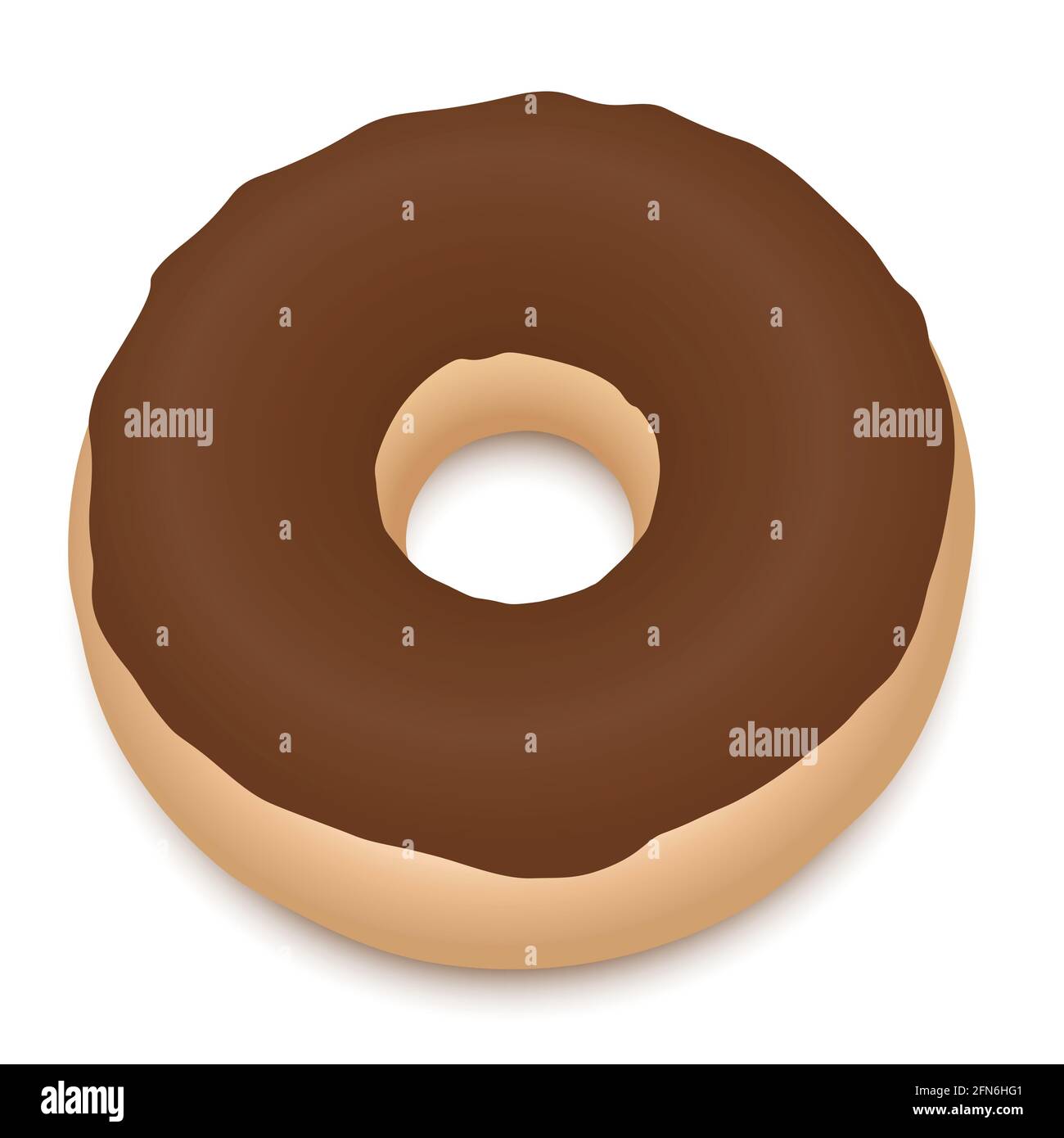 Chocolate donut with dark brown glaze. Yummy illustration on white background. Stock Photo