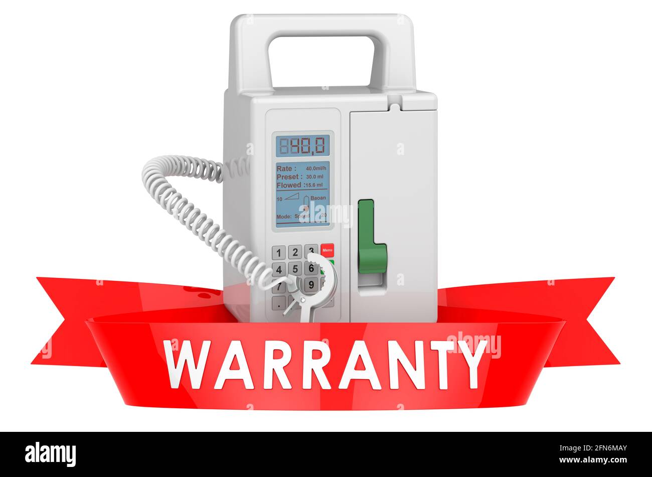 Infusion pump warranty, service concept. 3D rendering isolated on white