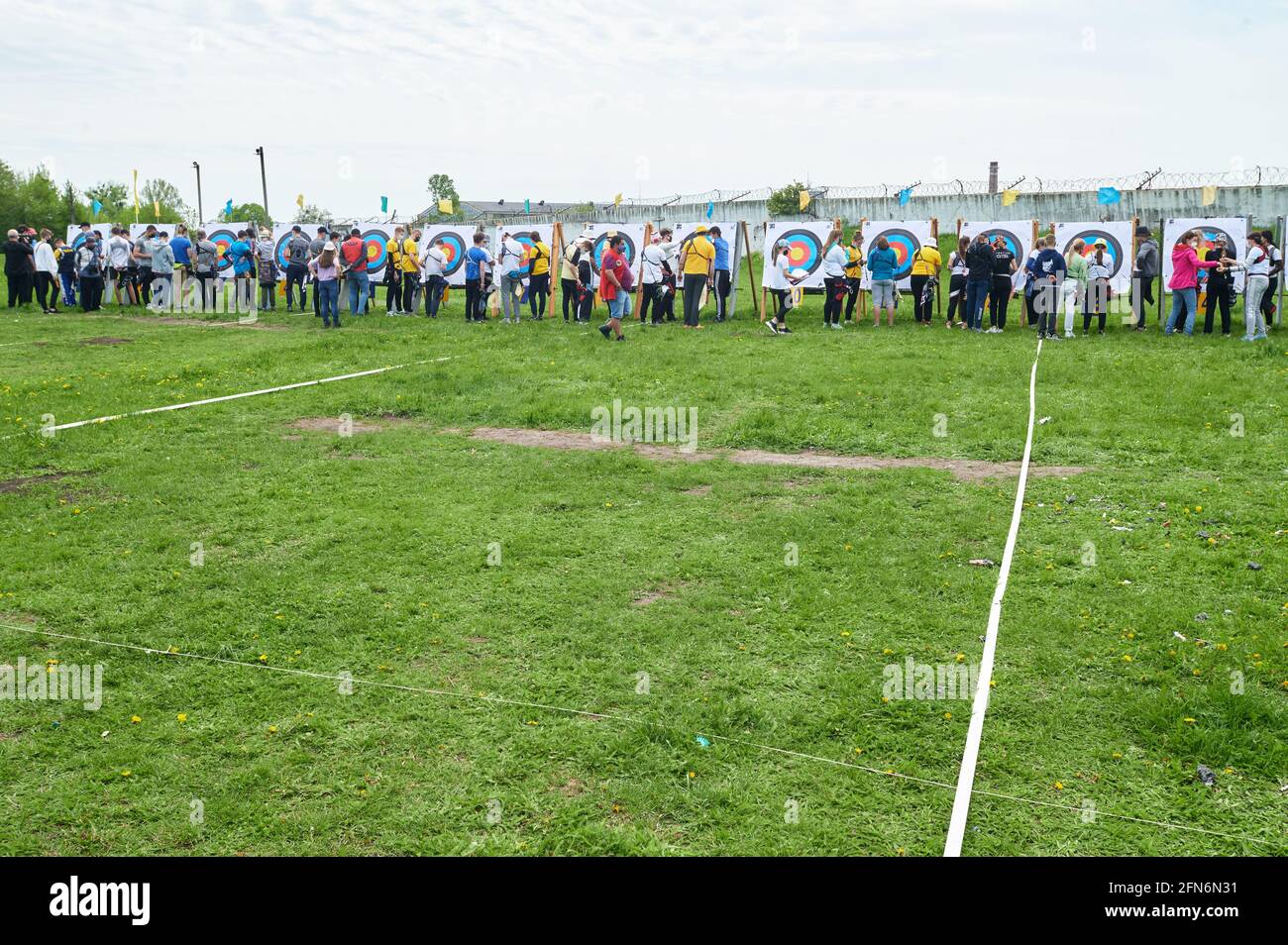 KHARKIV, UKRAINE - MAY 14, 2021: International archery competitions Cup of Kharkiv mayor. Stock Photo