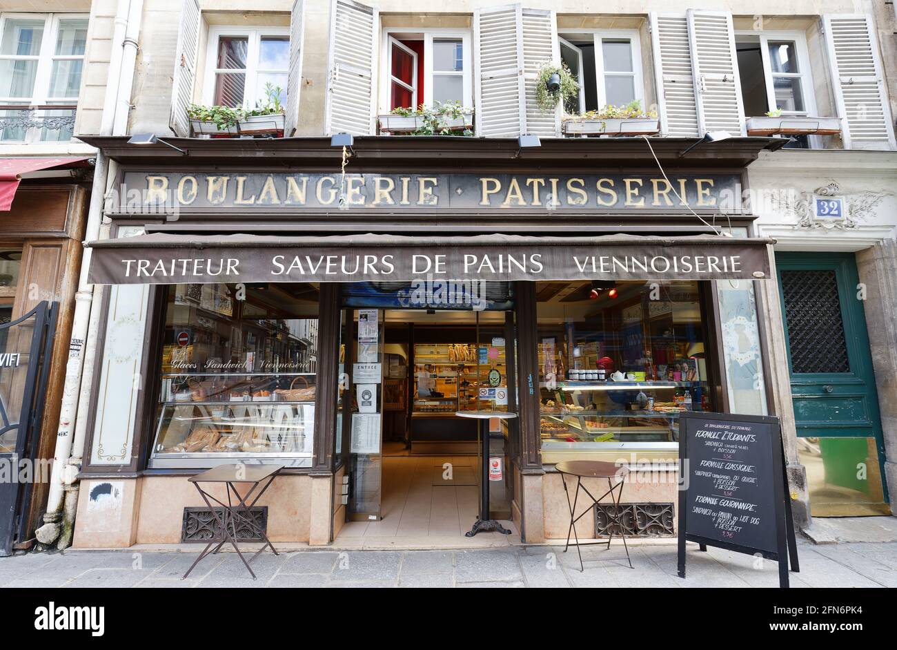 The traditional French bakery and cake shop located in Marais district of Paris, France Stock