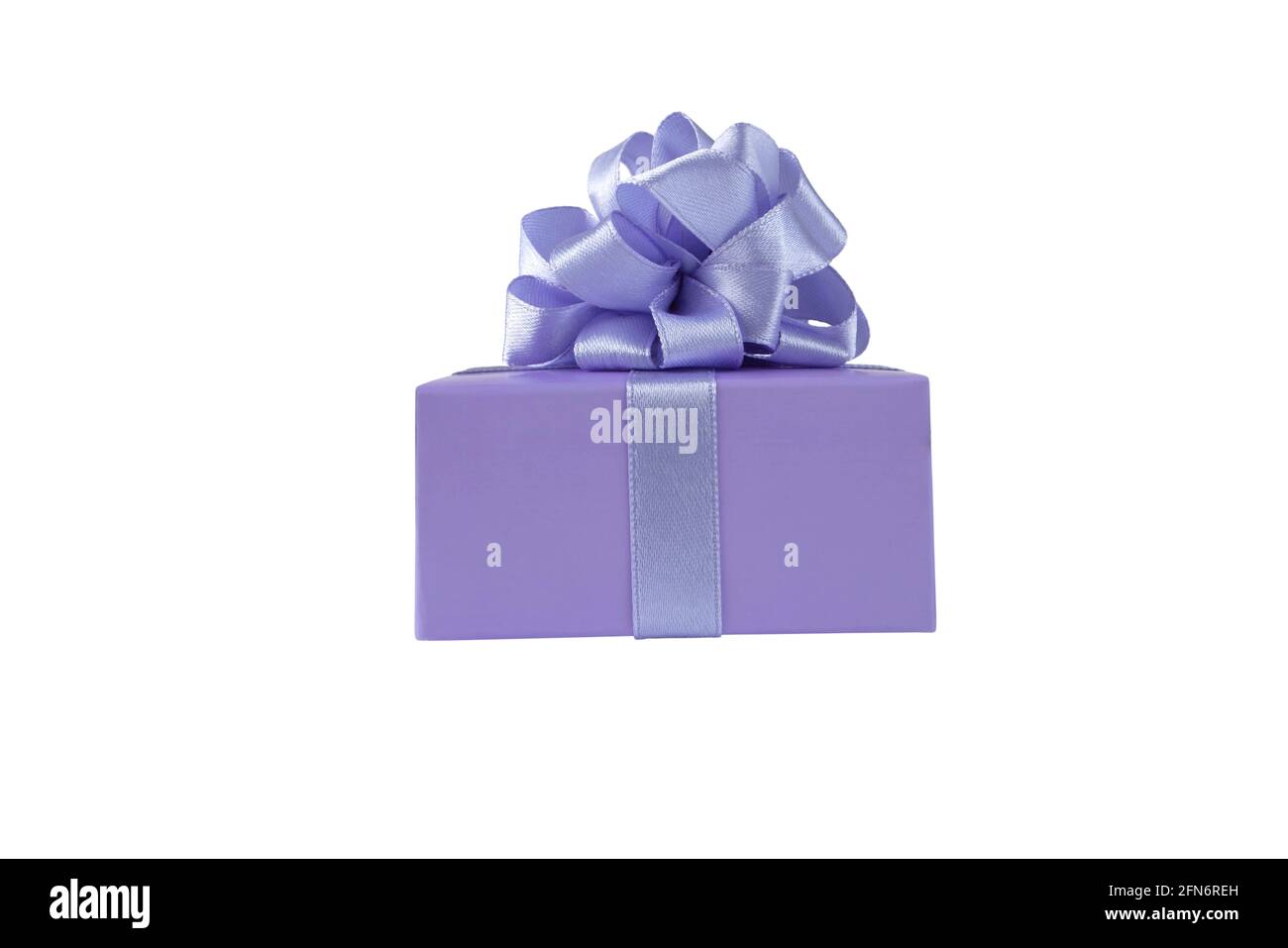 Purple gift box with satin ribbon bow side view isolated on white