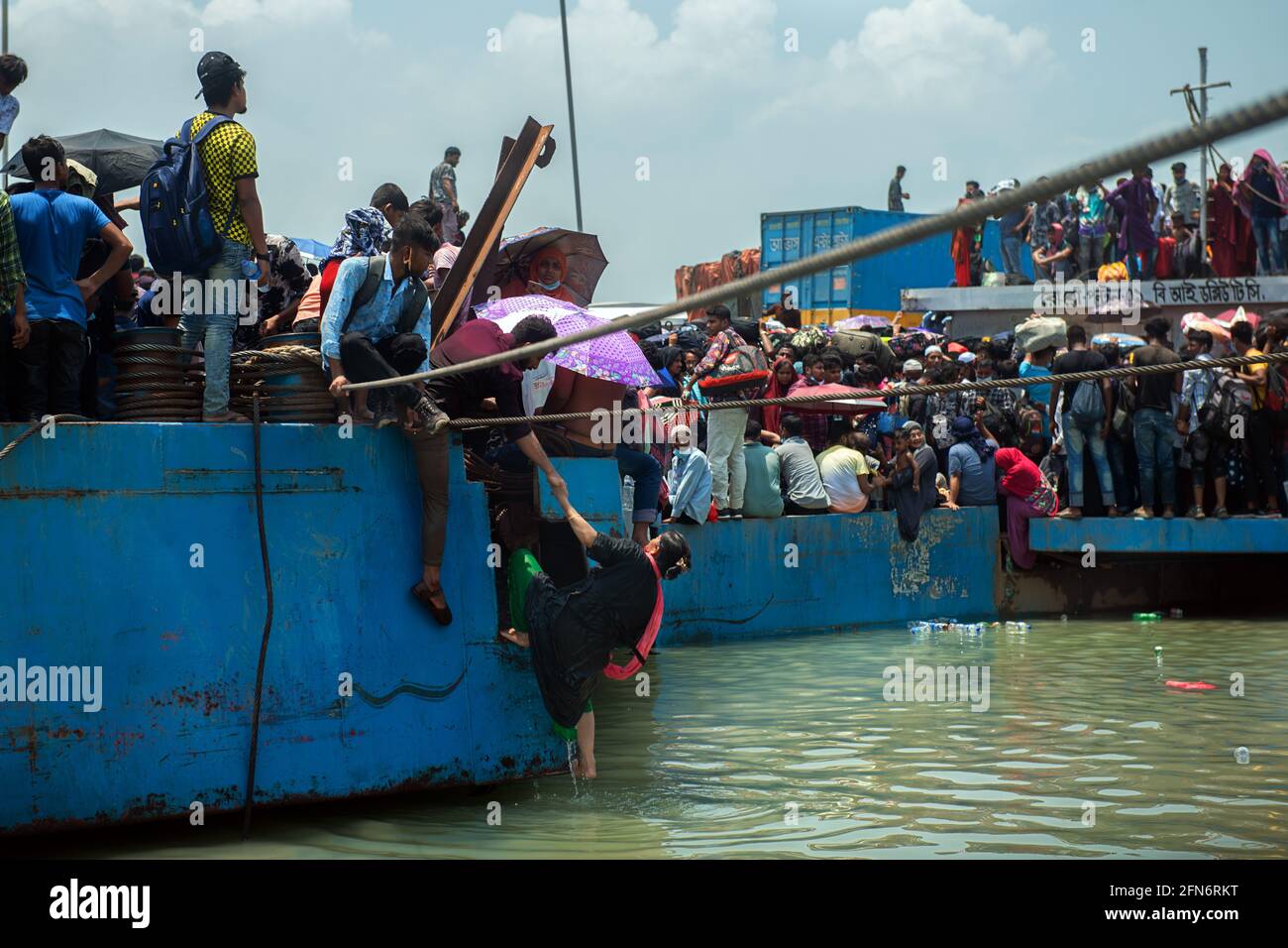 Over crowded ferry Stock Photo