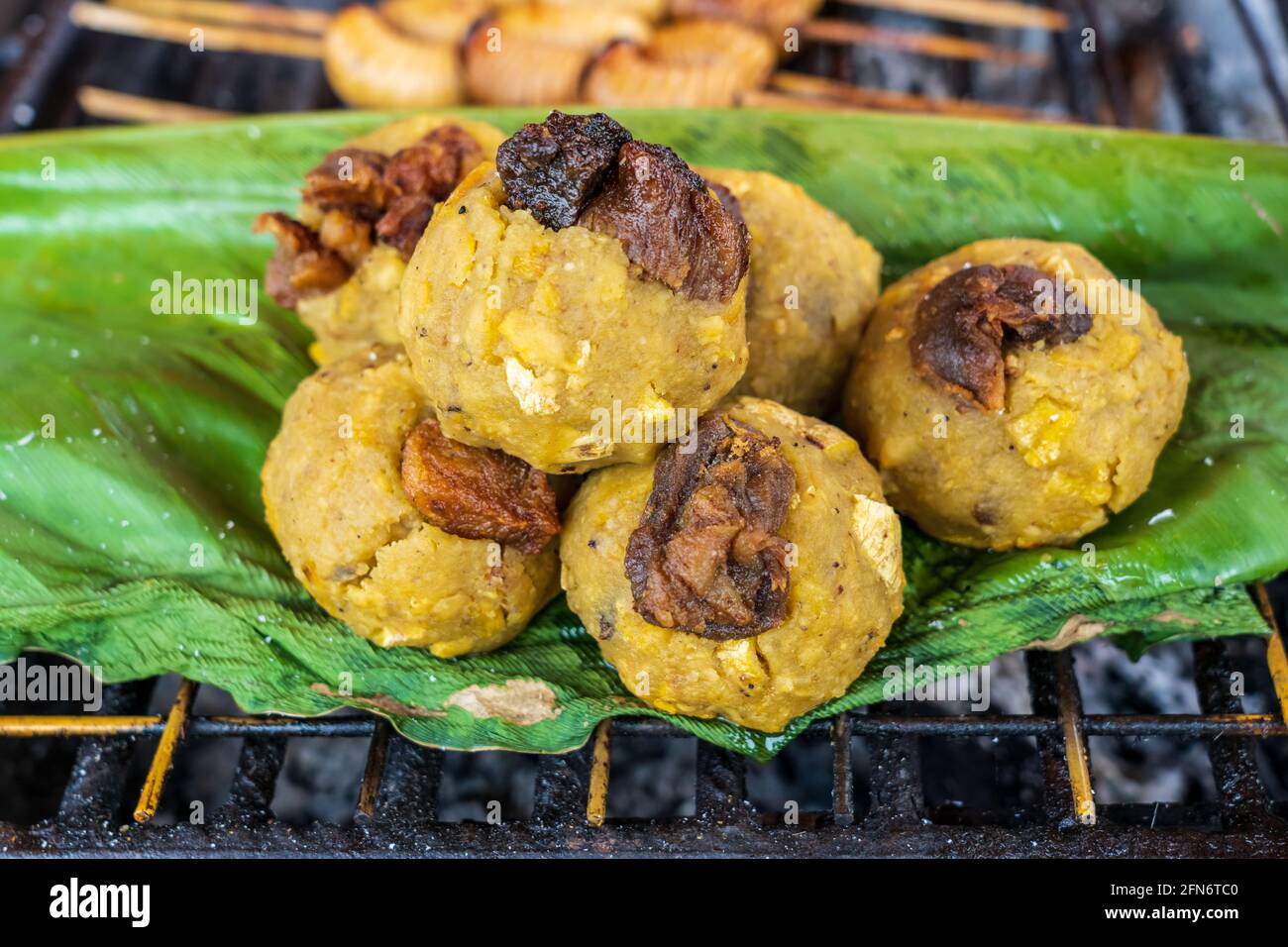 Tacacho con cecina is a typical Peruvian meal traditionally served at breakfast Stock Photo