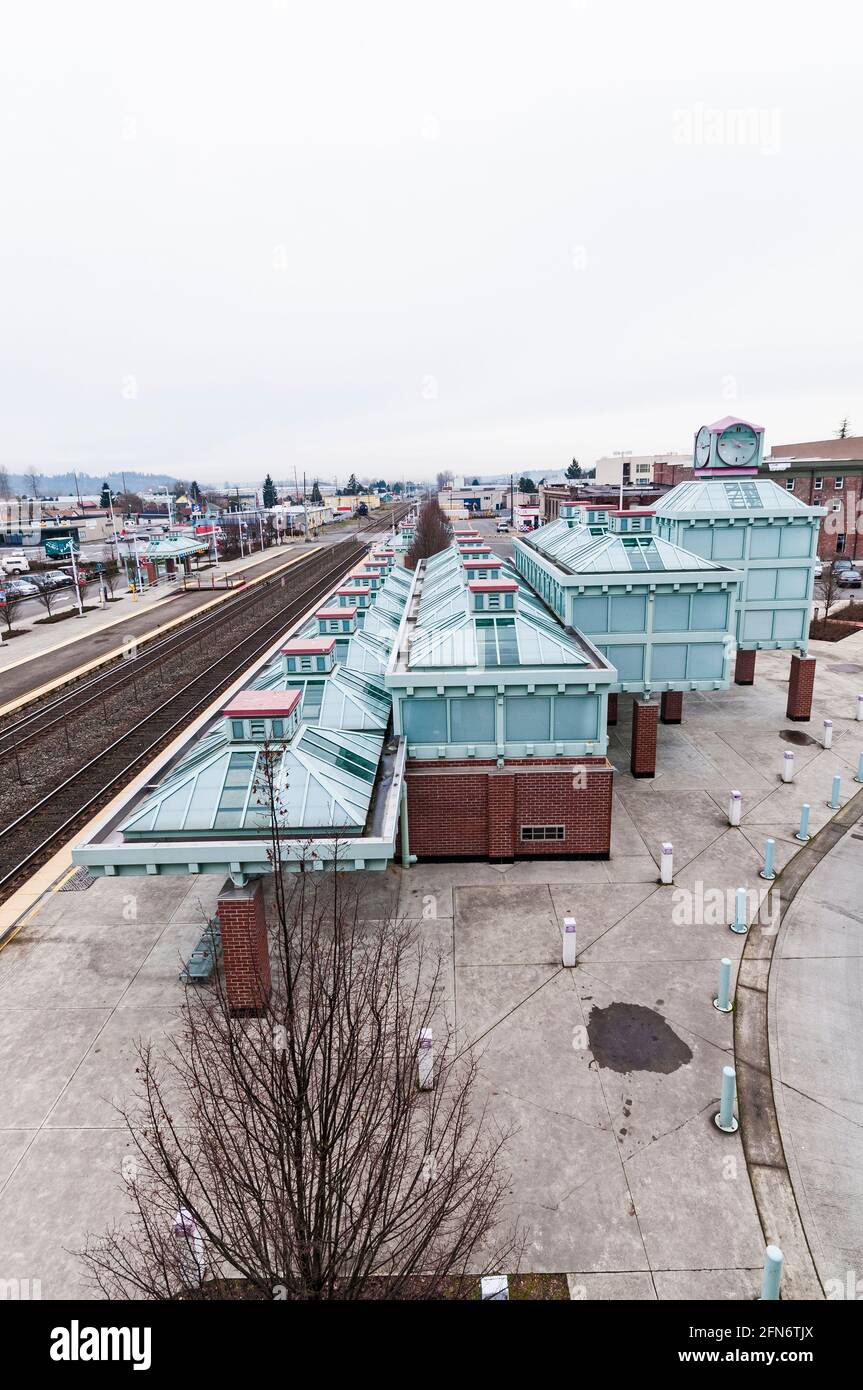 Auburn Transit Station Plaza near the railroad station in Auburn, Washington. Stock Photo