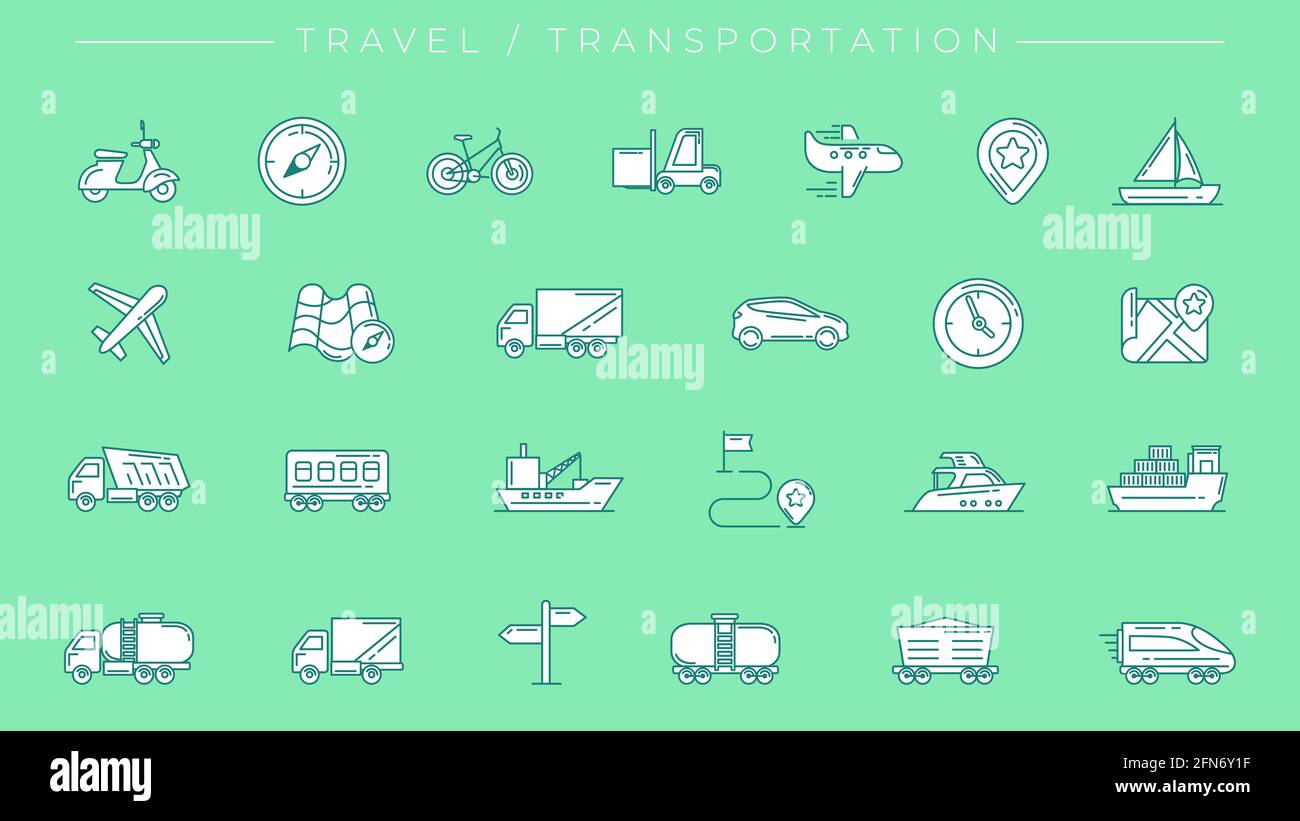 Travel and Transportation concept line style vector icons set Stock ...