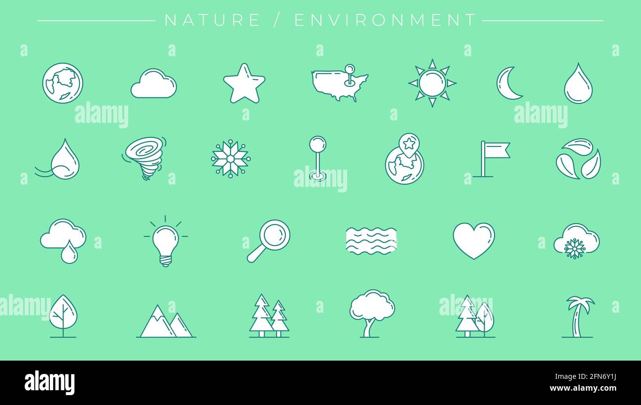 Nature and Environment concept line style vector icons set Stock Vector ...