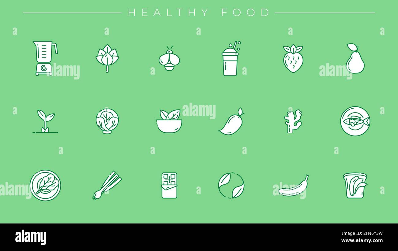 Healthy Food concept line style vector icons set Stock Vector Image ...