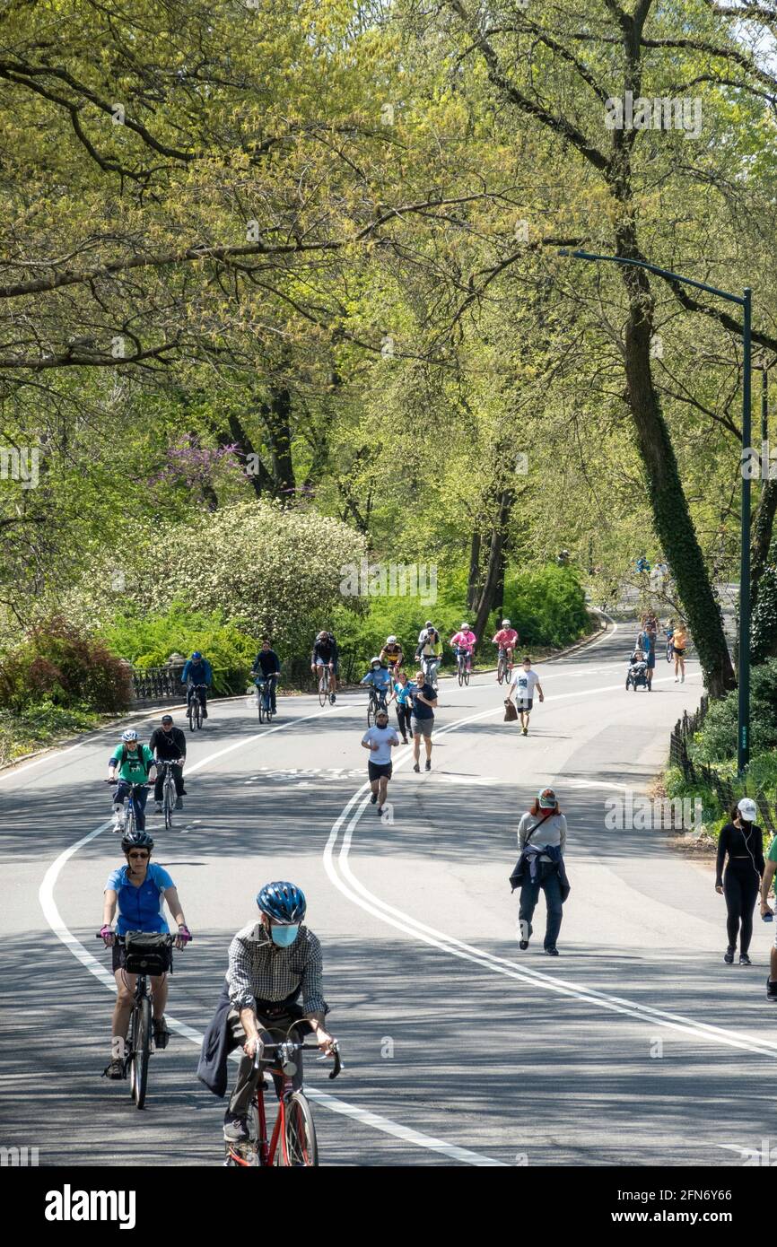 There is lots of activity on the East Drive in Central Park during Springtime, New York City, USA Stock Photo