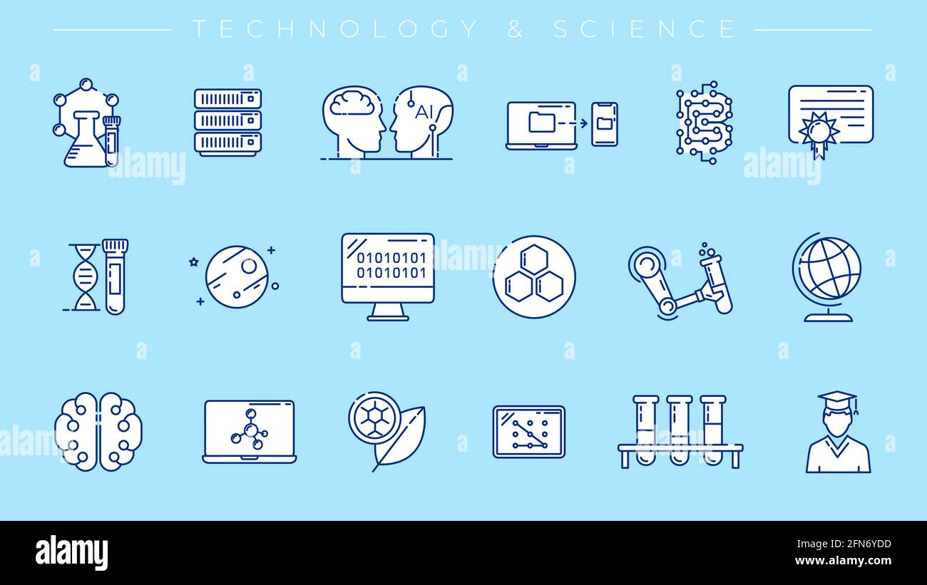 Technology and Science concept line style vector icons set. Stock Vector