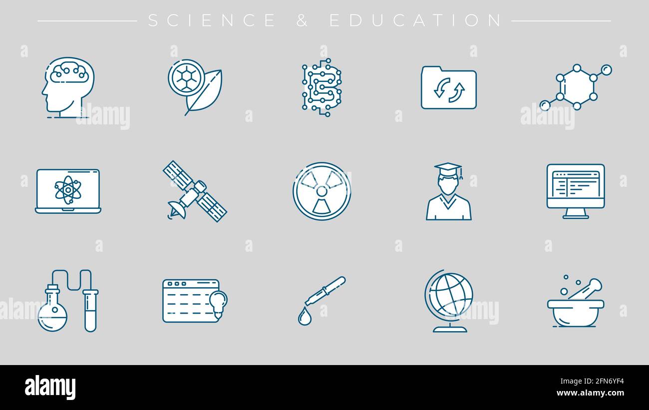 Science and Education concept line style vector icons set. Stock Vector