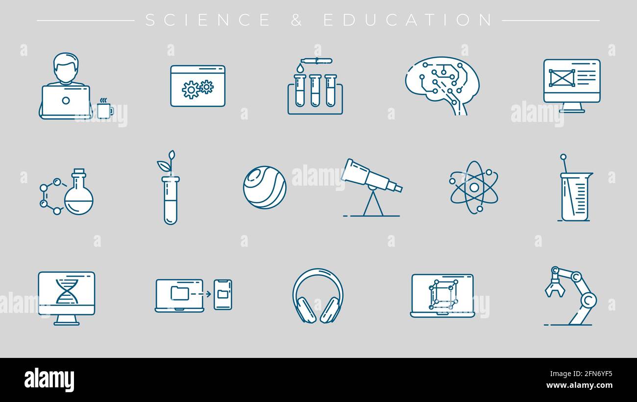 Science and Education concept line style vector icons set Stock Vector ...