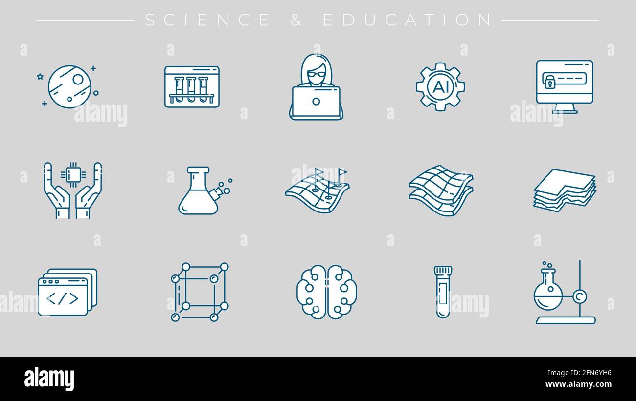 Science and Education concept line style vector icons set. Stock Vector