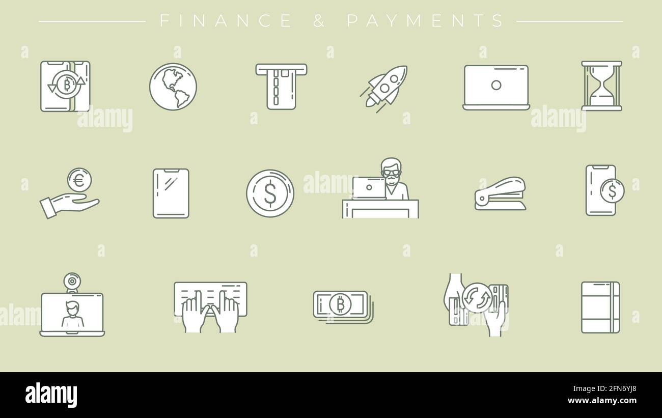 Finance and Payments concept line style vector icons set. Stock Vector