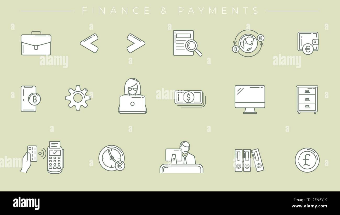 Finance and Payments concept line style vector icons set. Stock Vector