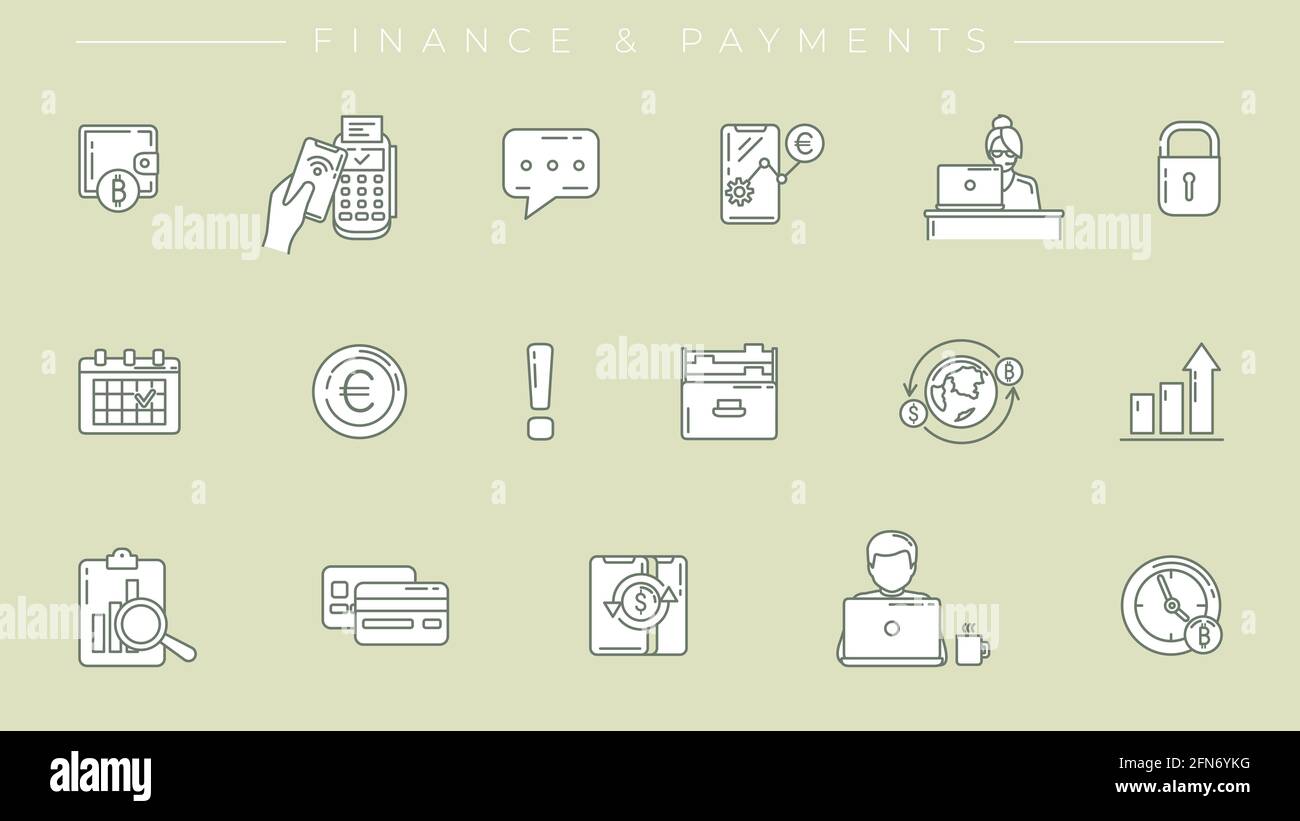 Finance and Payments concept line style vector icons set. Stock Vector