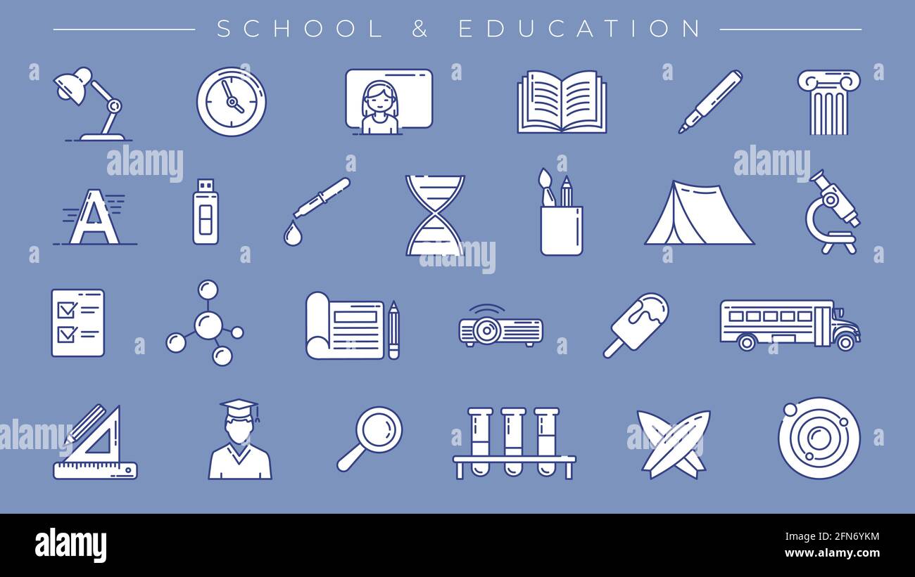 School and Education concept line style vector icons set Stock Vector ...