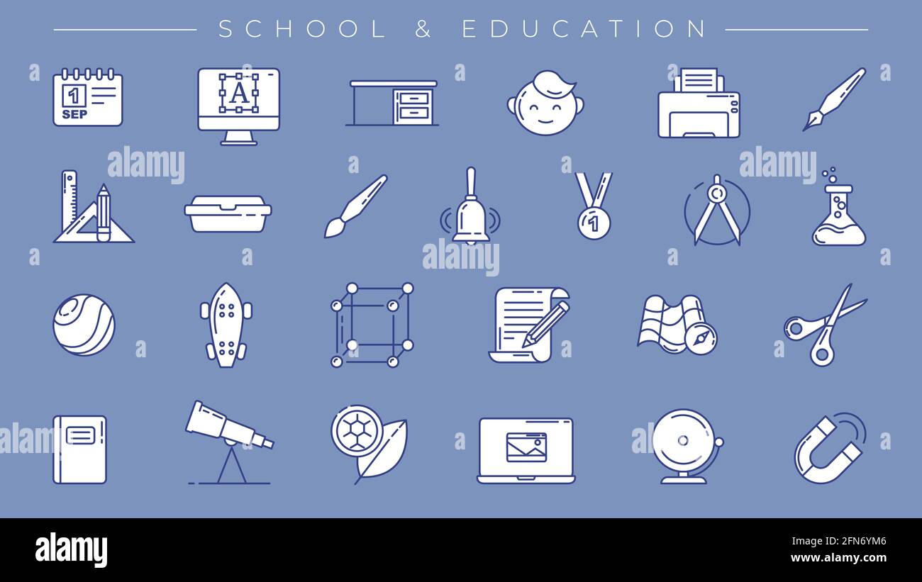 School and Education concept line style vector icons set Stock Vector ...
