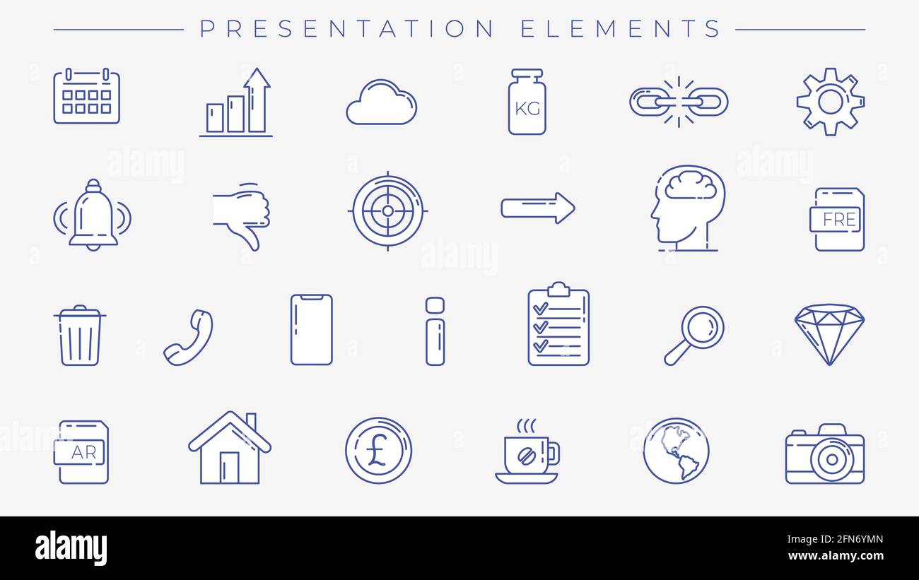 Presentation Elements concept line style vector icons set Stock Vector ...