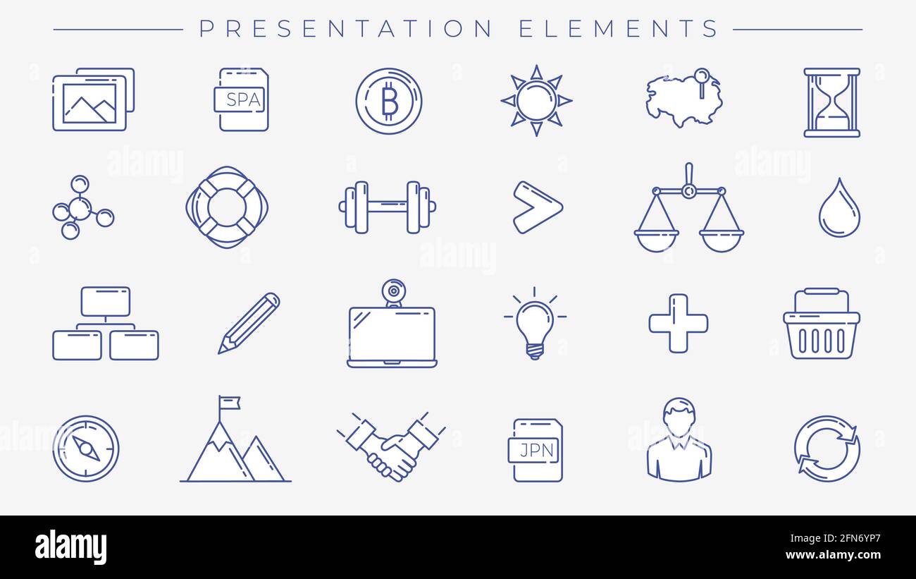 Presentation Elements concept line style vector icons set. Stock Vector