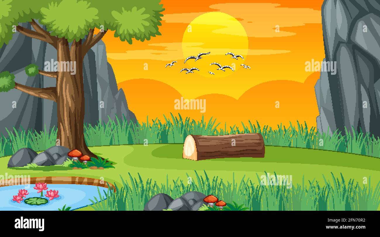 Blank nature park landscape at sunset scene illustration Stock Vector ...