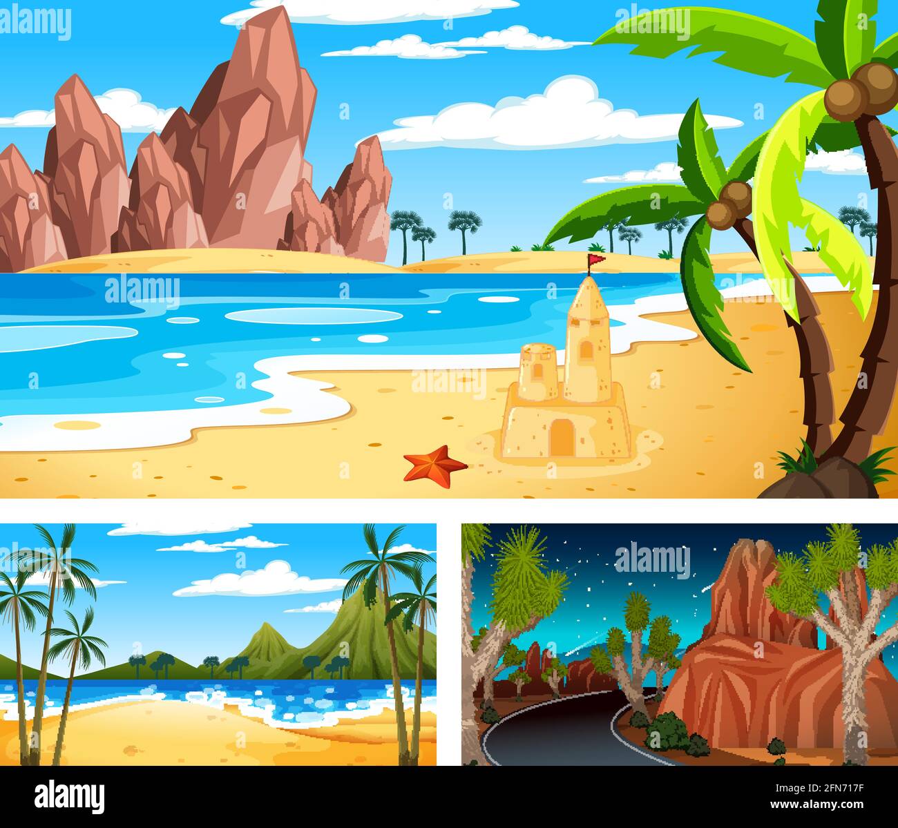 Three different nature horizontal scenes illustration Stock Vector