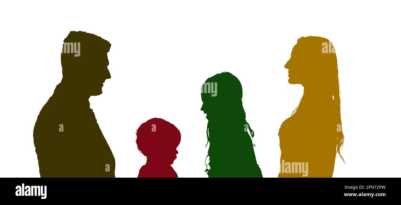 Silhouettes of family members. Love. Nurturing, caring. Upbringing of children. Stock Photo