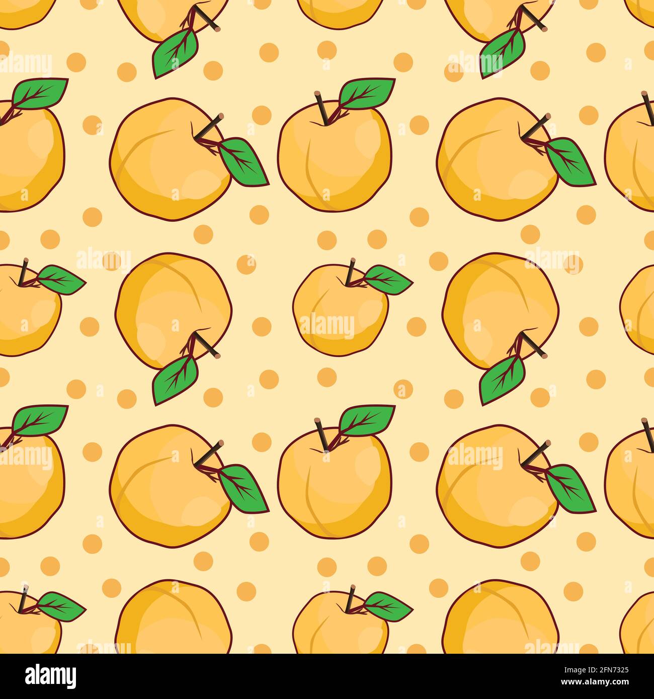 Yellow Apricots Seamless Vector Pattern Illustration Stock Vector