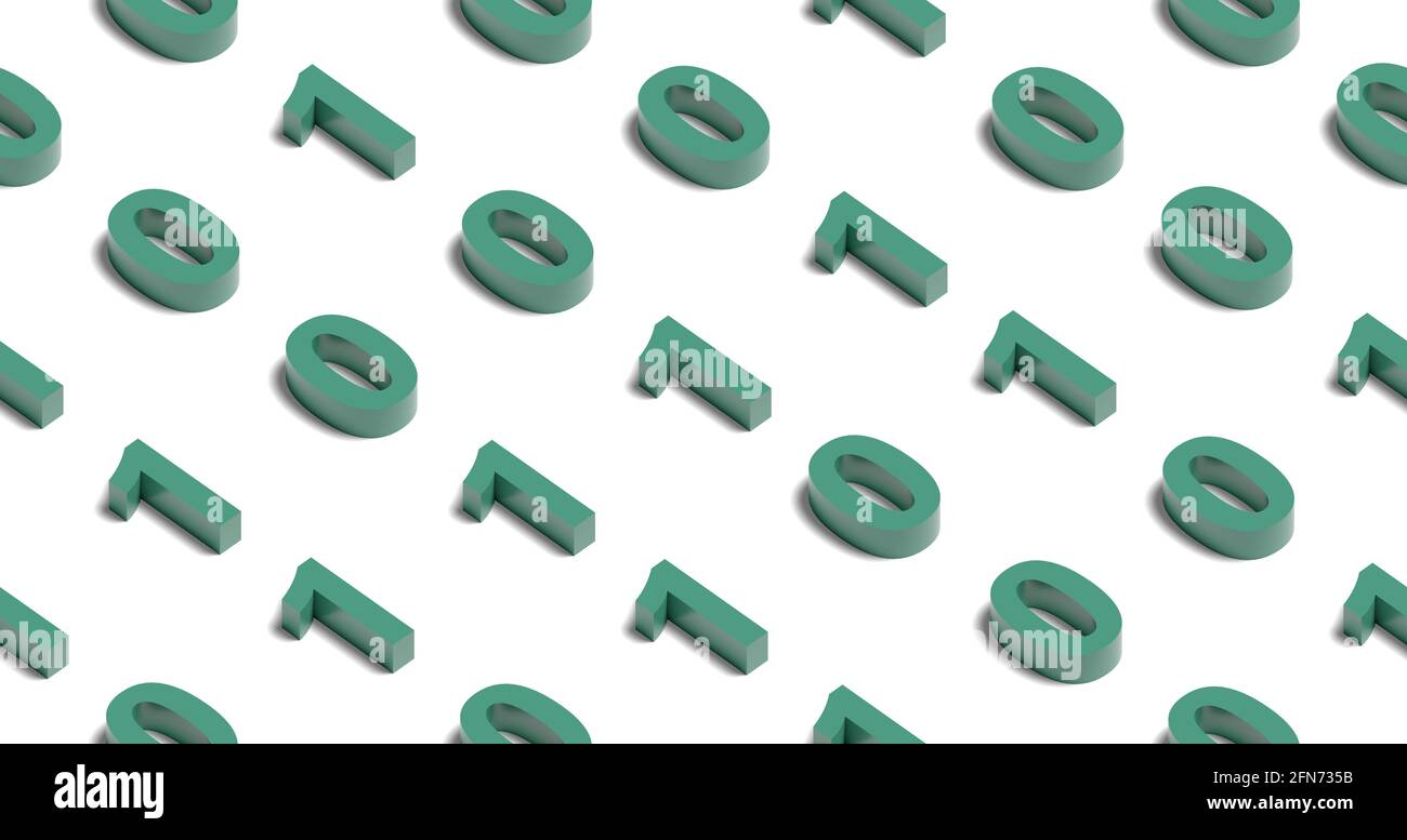 Isometric seamless pattern. Green binary numbers background. 3d illustration. Stock Photo