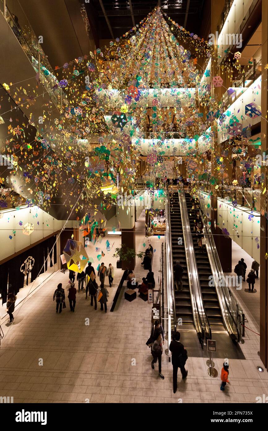 Christmas Decorations above an escalator in Tokyo Midtown holidays